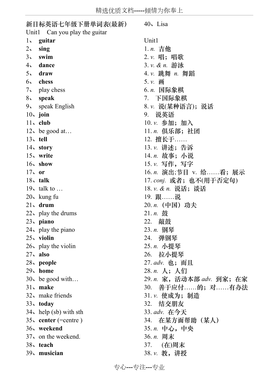 新目标英语七年级下册单词表共15页