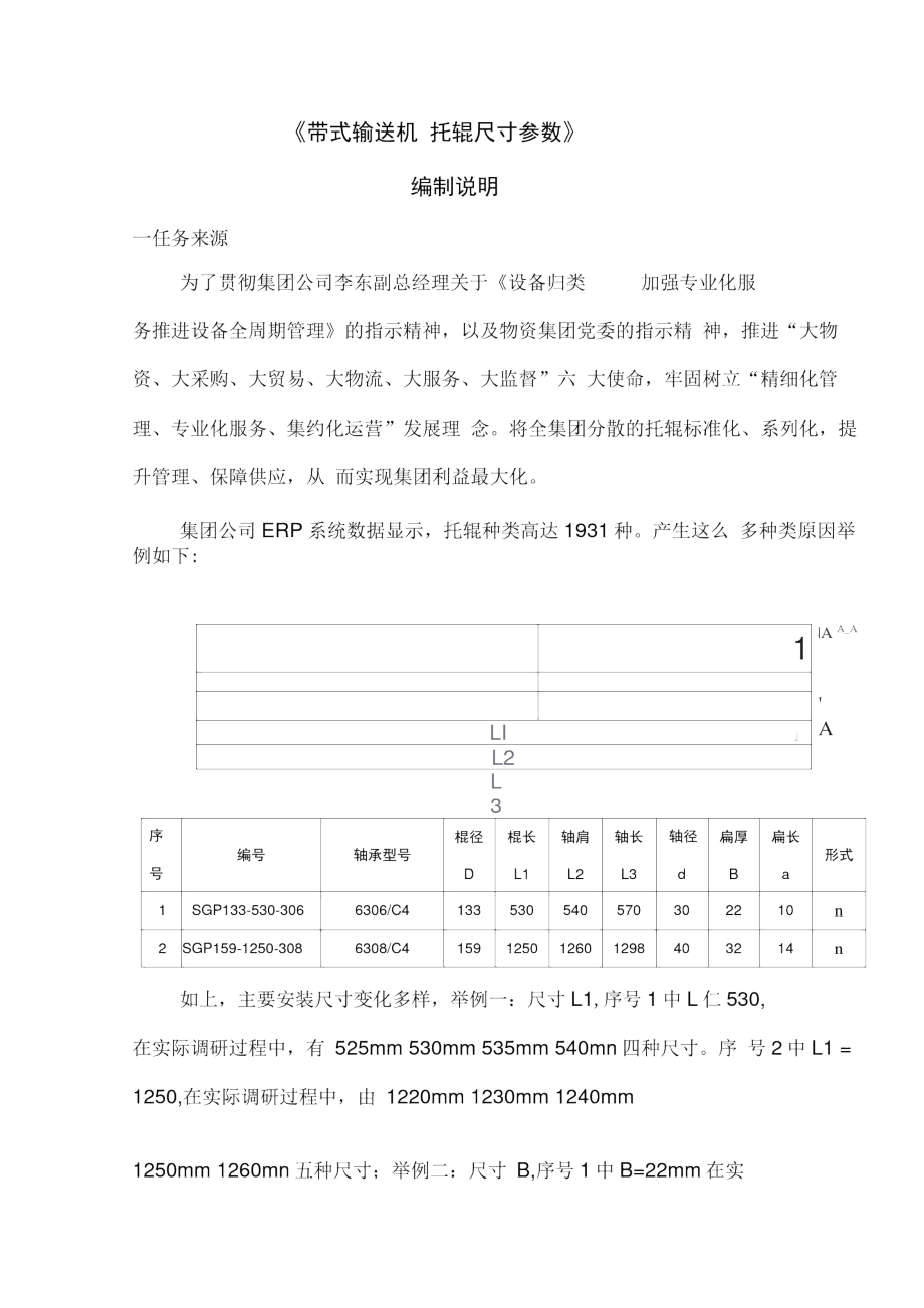 《带式输送机托辊尺寸参数》编制说明_第1页