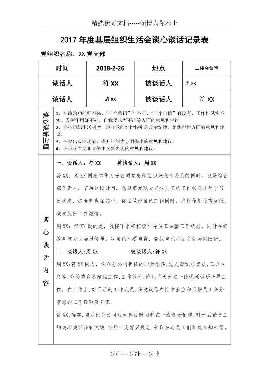 支部谈话记录表模板图片