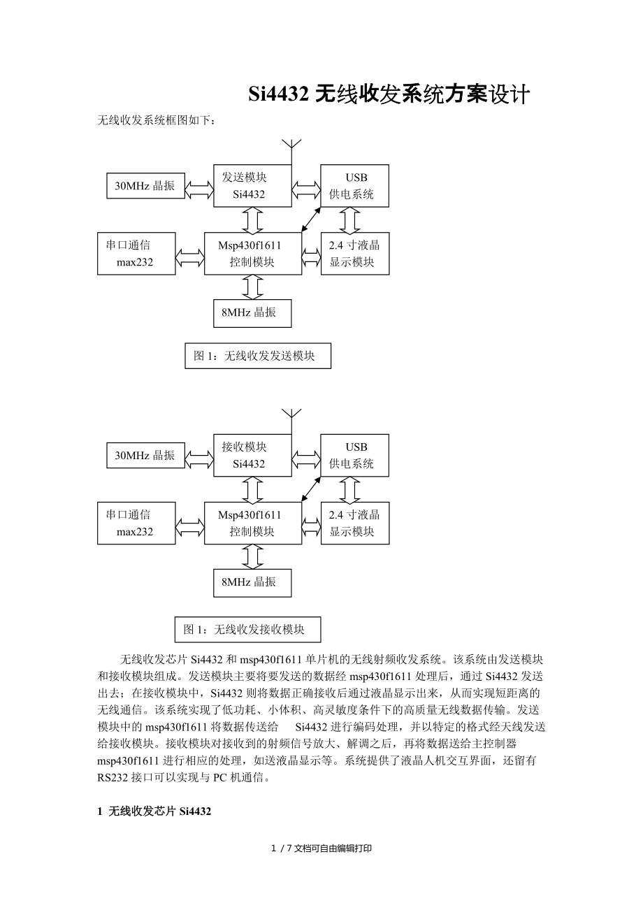 Si4432无线收系统方案设计_第1页