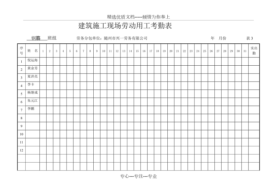 制作农民工日考勤表图片