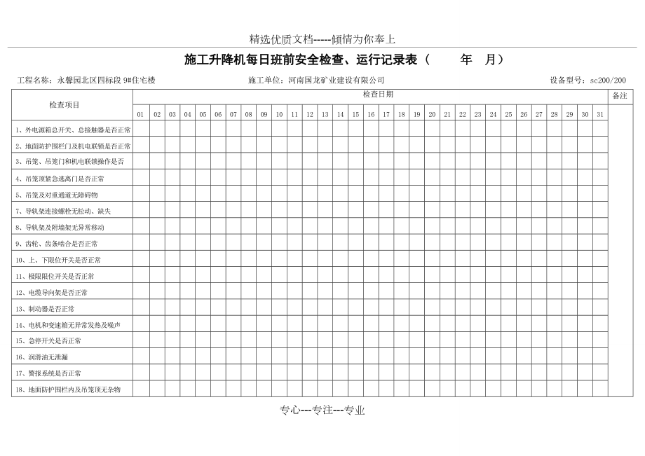 施工升降机日常运行检查记录表(共3页)_第1页