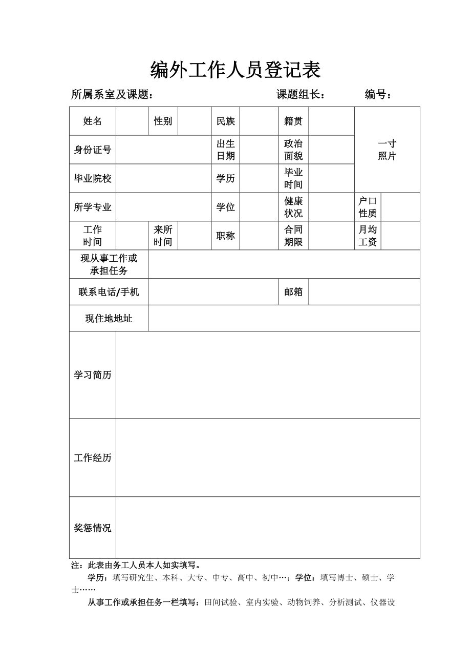 编外工作人员登记表_第1页