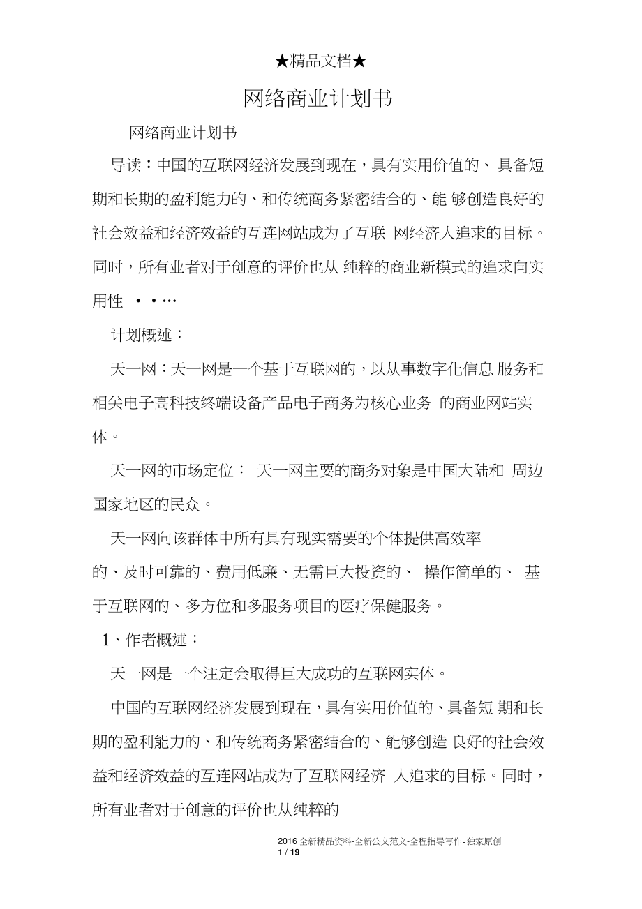 网络商业计划书_第1页