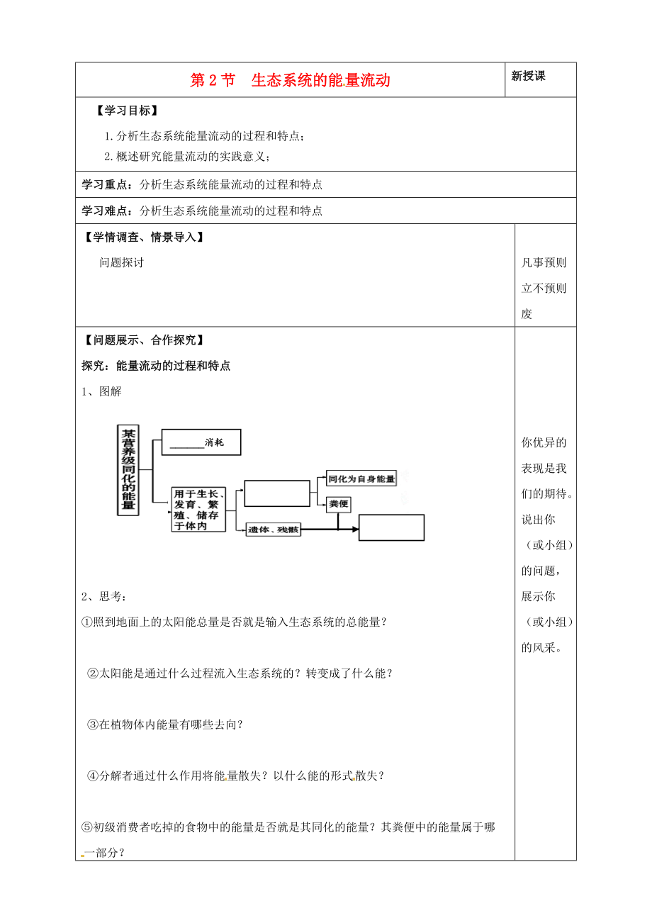 山東省淄川般陽中學(xué)高中生物《52生態(tài)系統(tǒng)的能量流動》導(dǎo)學(xué)案（無答案）新人教版必修3_第1頁