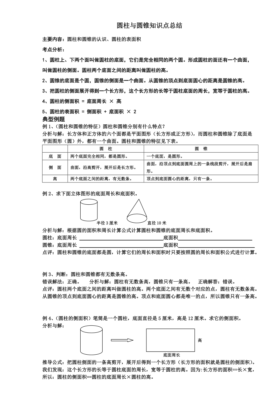 圆柱圆锥知识点总结图片