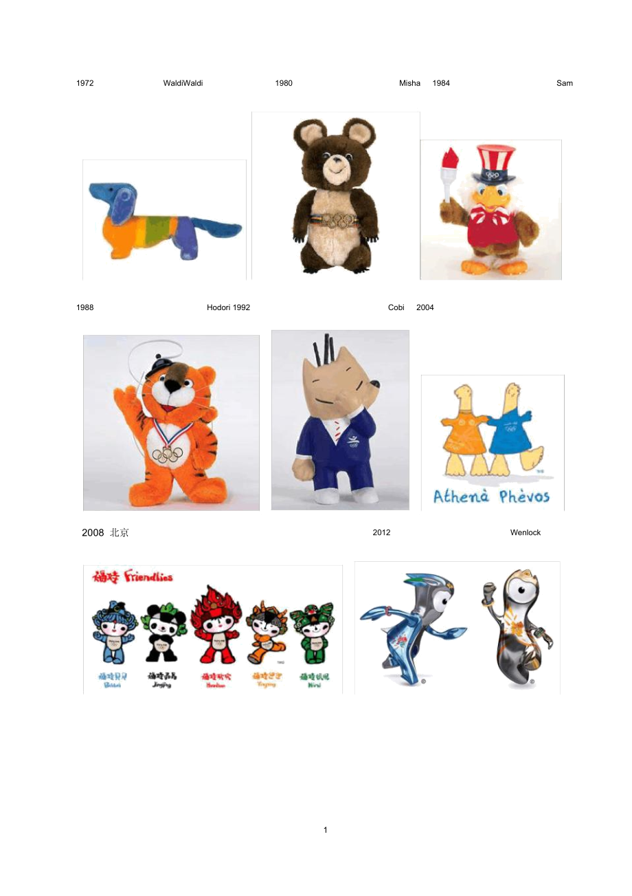 每届奥运会的吉祥物图片
