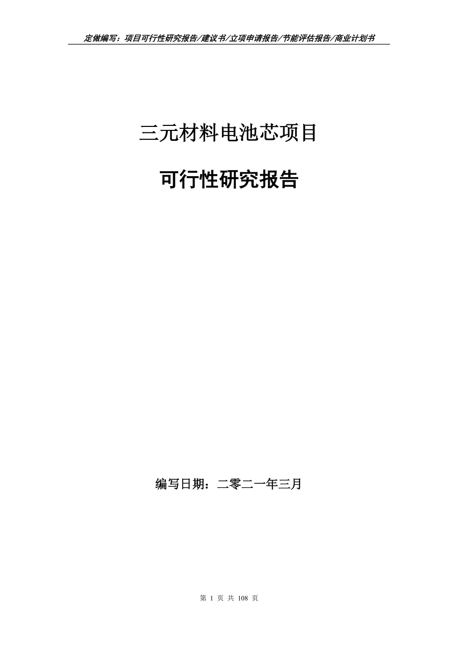 三元材料电池芯项目可行性研究报告写作范本_第1页