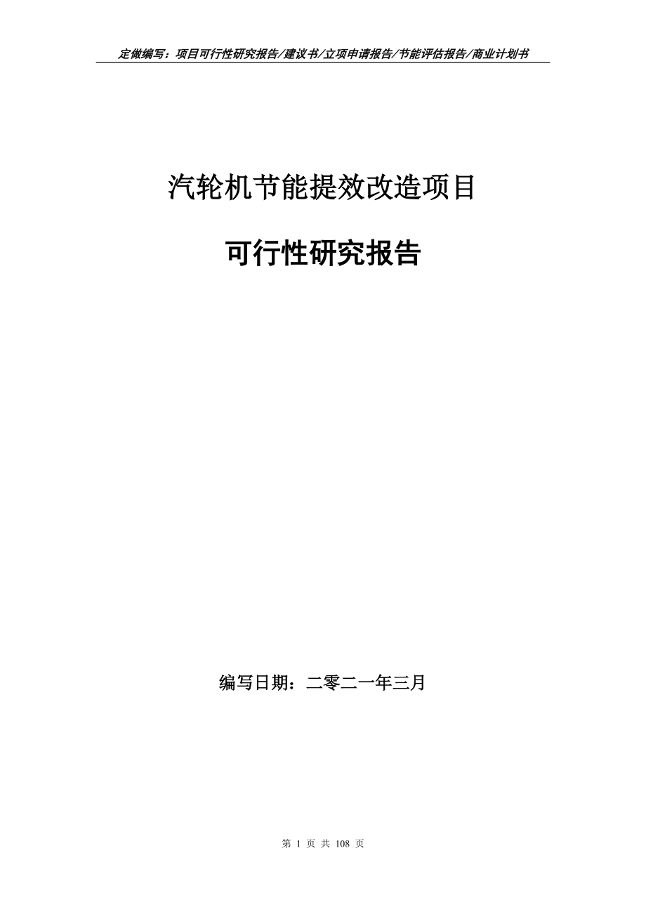 汽轮机节能提效改造项目可行性研究报告写作范本_第1页