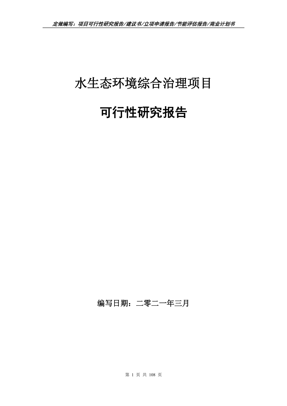 水生态环境综合治理项目可行性研究报告写作范本_第1页