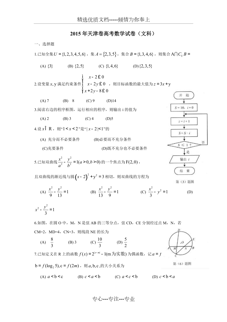 2015天津高考文科数学(共10页)_第1页