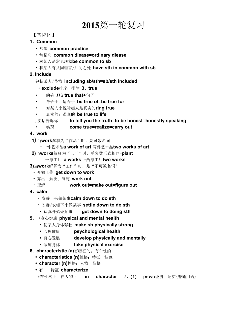 2015部分区县高三英语一模试卷语言点汇总_第1页