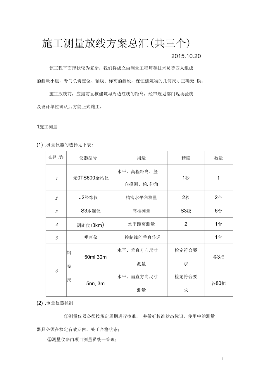 2015.10.20施工测量放线方案总汇3个_第1页