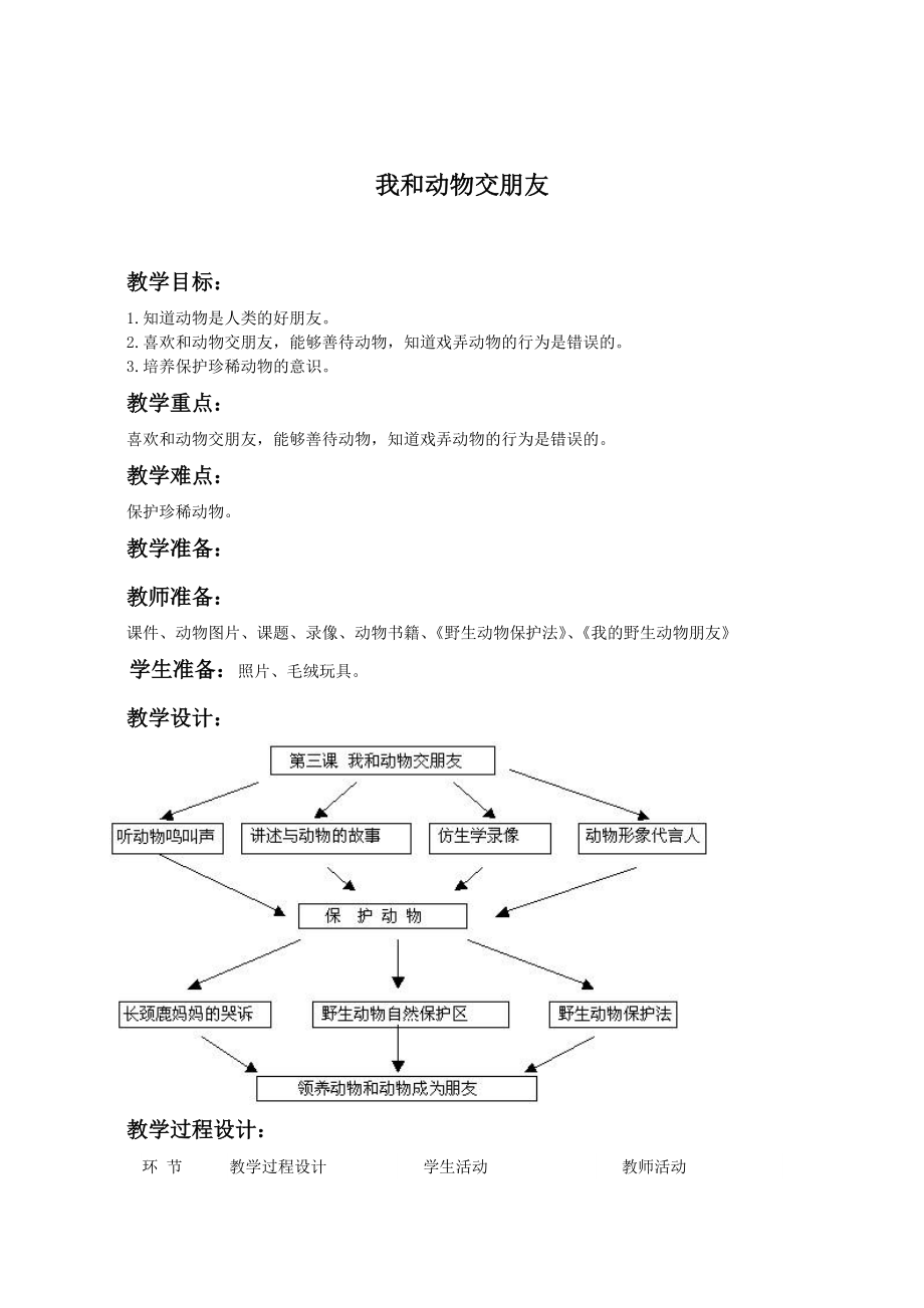 （人教新课标）二年级品德与生活下册教案 我和动物交朋友_第1页