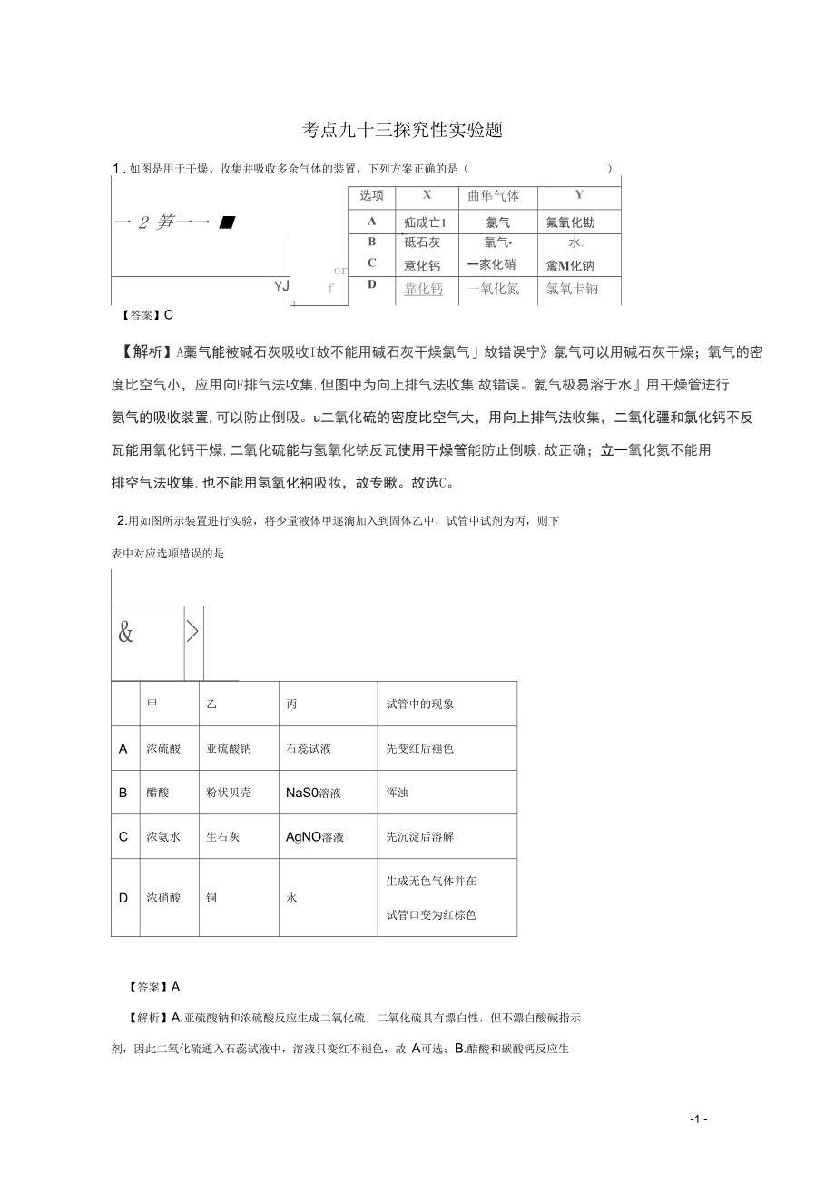 2019年高考化學(xué)考點93探究性實驗題必刷題_第1頁