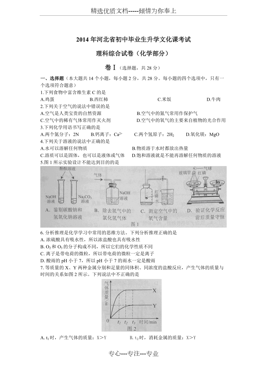 河北省2014年中考理綜試題(共16頁)_第1頁