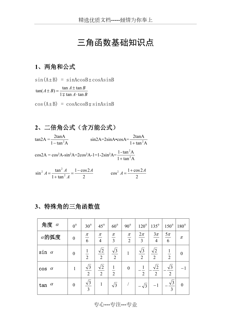 三角函数基础知识点整理共8页