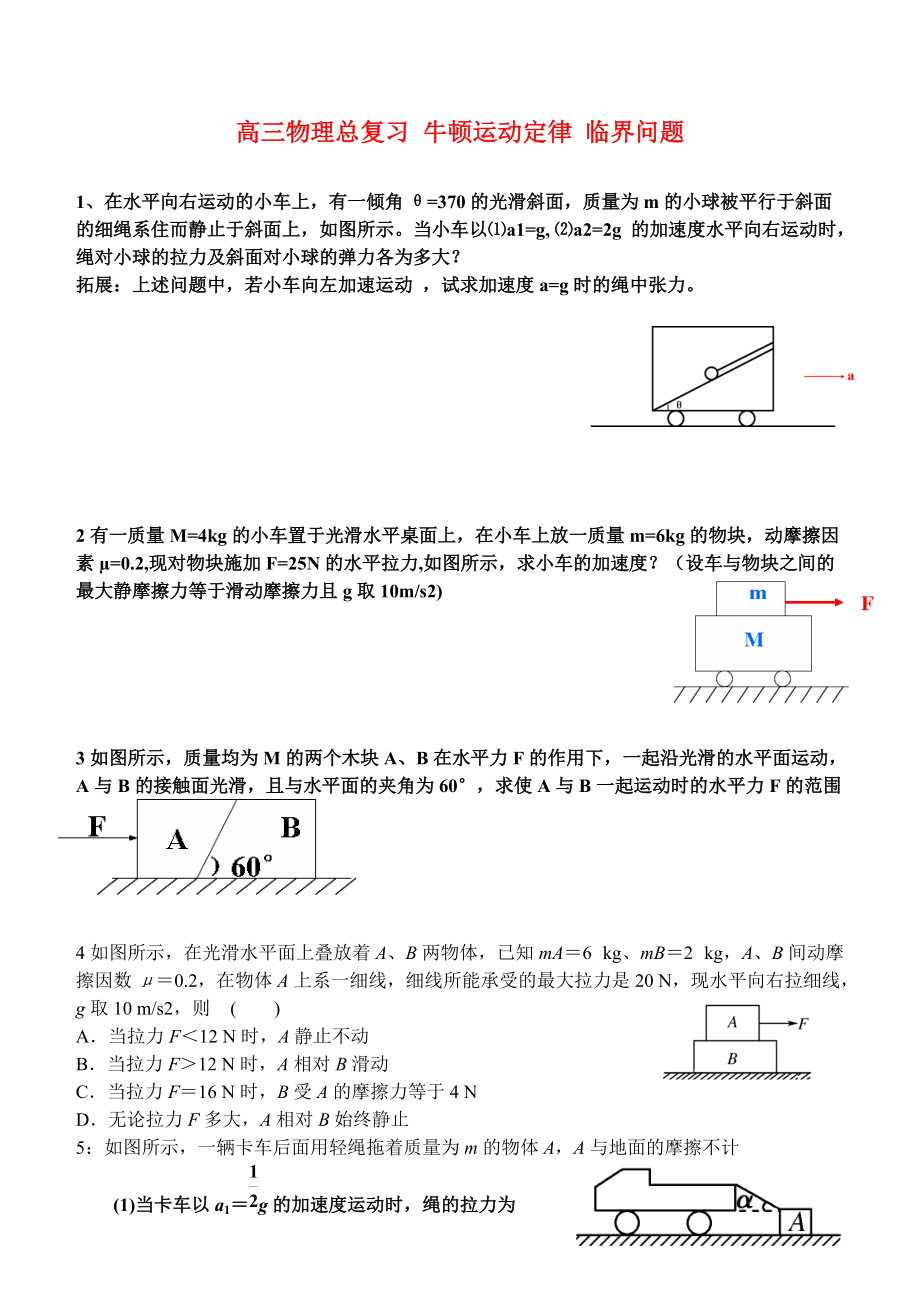 高三物理總復(fù)習(xí) 牛頓運(yùn)動(dòng)定律 臨界問題_第1頁