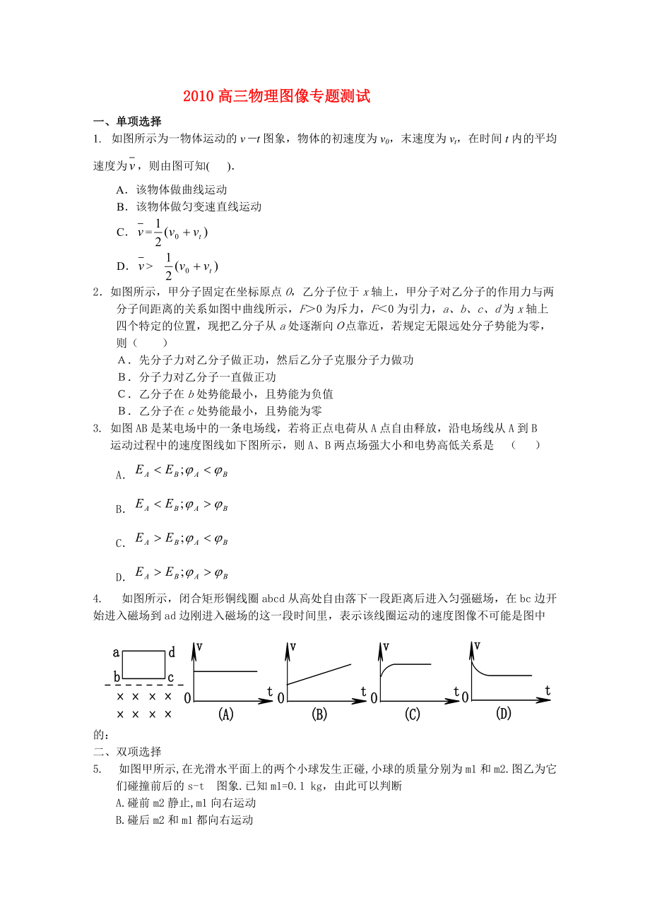 高三物理 圖像專題測(cè)試 粵教版_第1頁(yè)