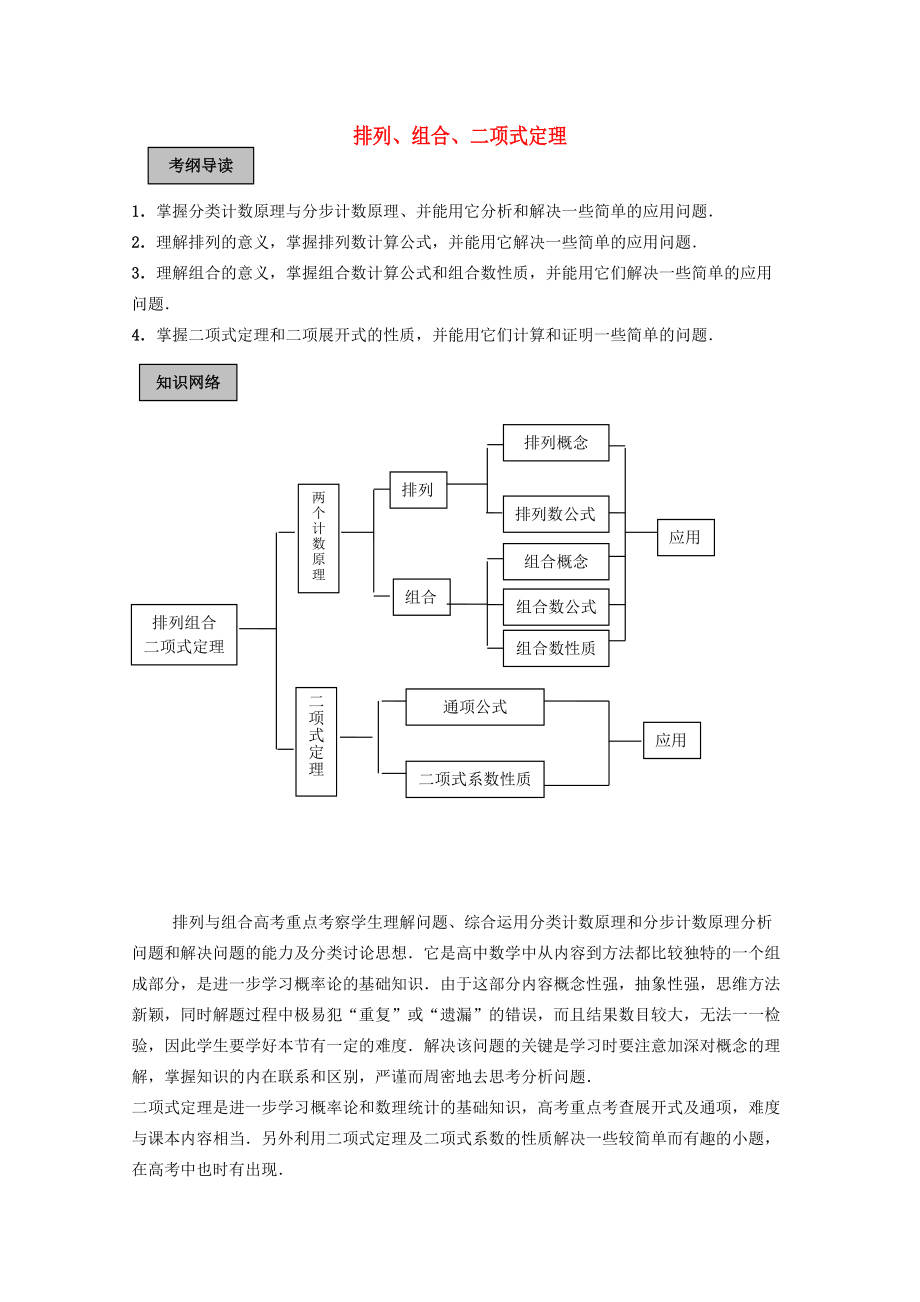 2010高考數(shù)學(xué)導(dǎo)學(xué)練系列 排列組合與二項(xiàng)式定理教案 蘇教版_第1頁