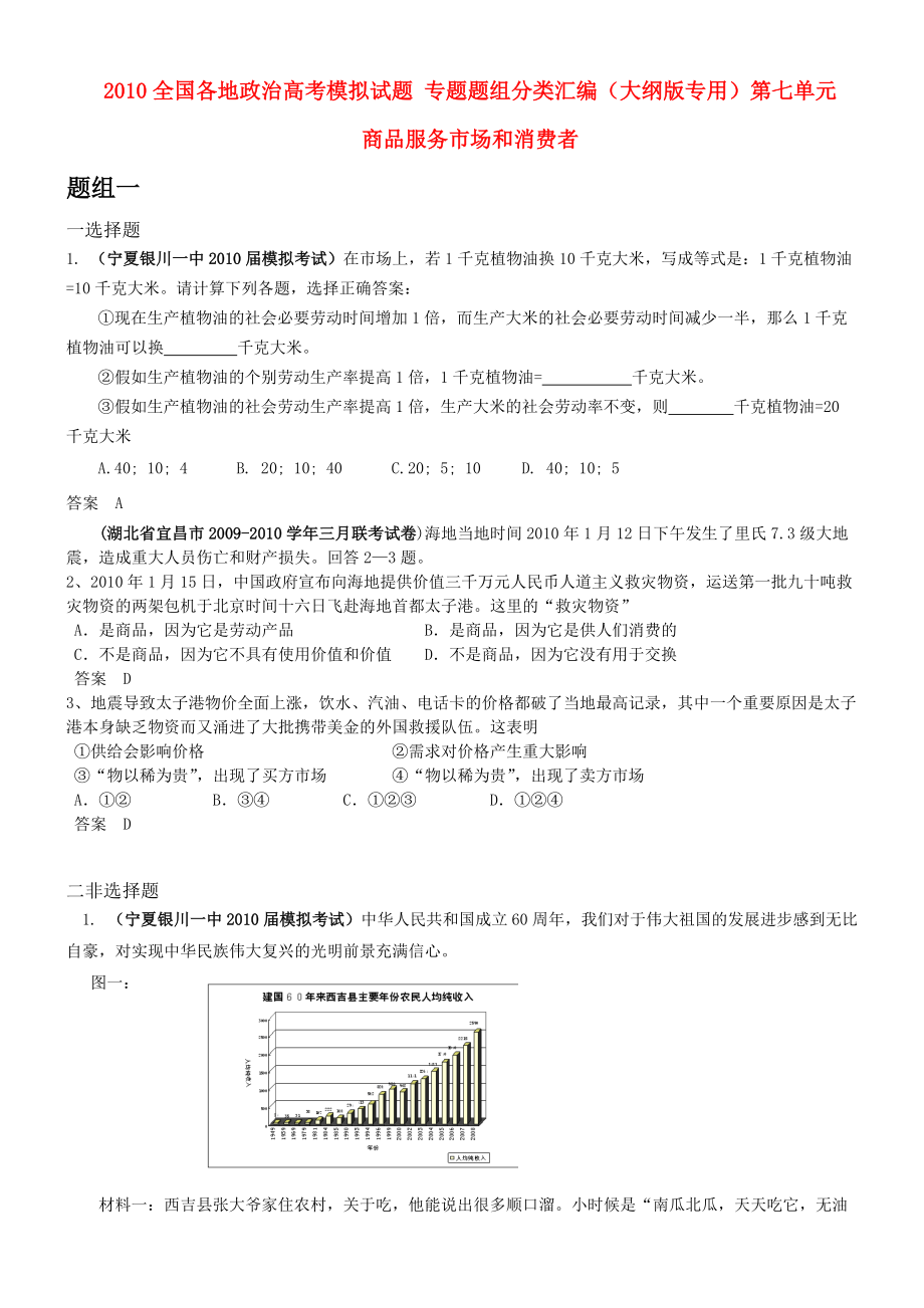 2010全國(guó)各地高考政治模擬試題 專題題組分類匯編 第七單元 商品服務(wù)市場(chǎng)和消費(fèi)者 大綱人教版_第1頁(yè)