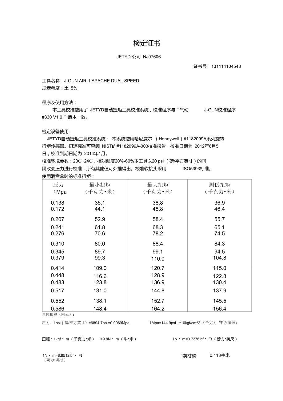 JETYD扭矩扳手检定证书_第1页