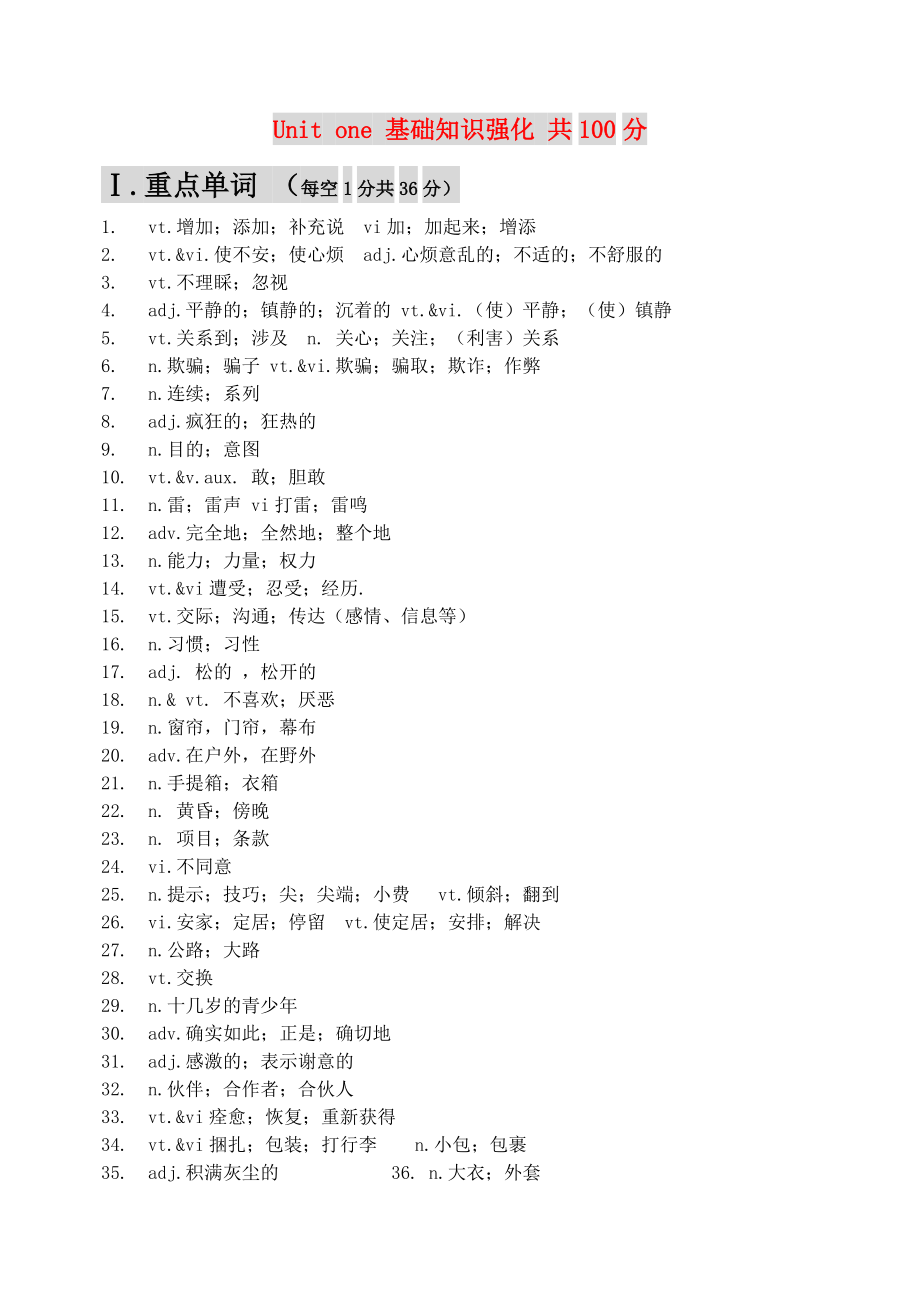 高考英语 Unit1专项练习 人教新目标版必修1_第1页