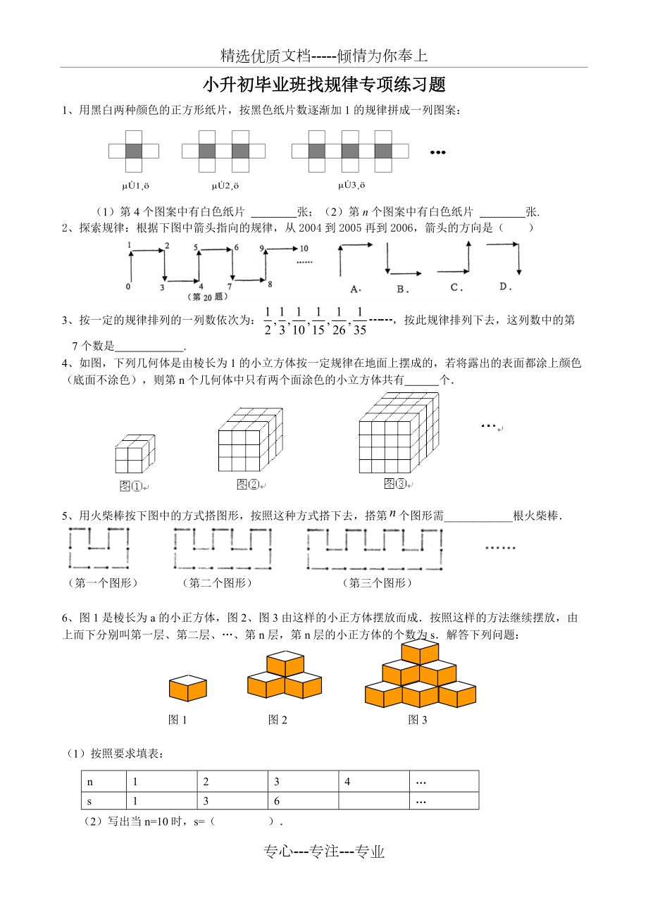 小升初毕业班找规律专项练习题(共3页)_第1页