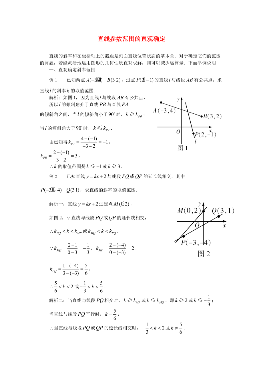 高考数学复习点拨 直线参数范围的直观确定_第1页
