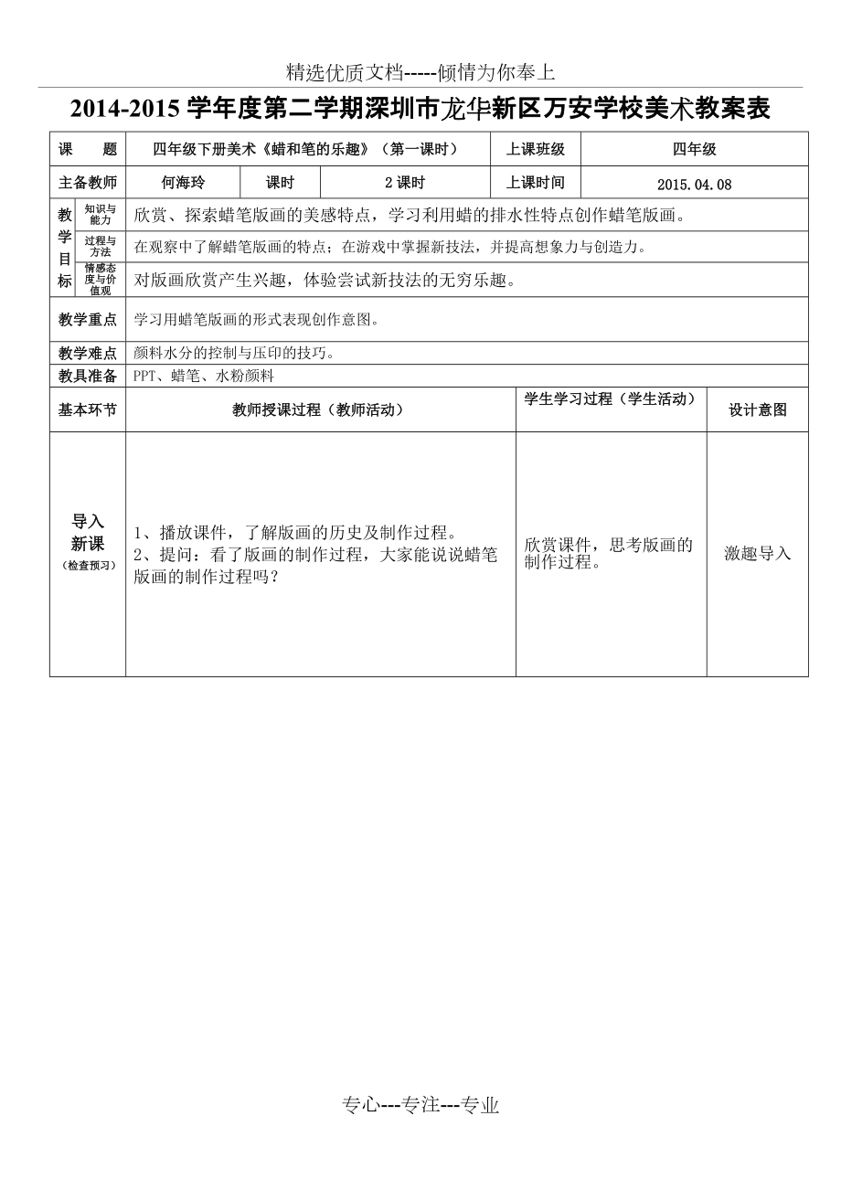 嶺南版四年級(jí)下冊(cè)美術(shù)第四單元第11課《蠟和筆的樂趣》(第一課時(shí))(共4頁)_第1頁