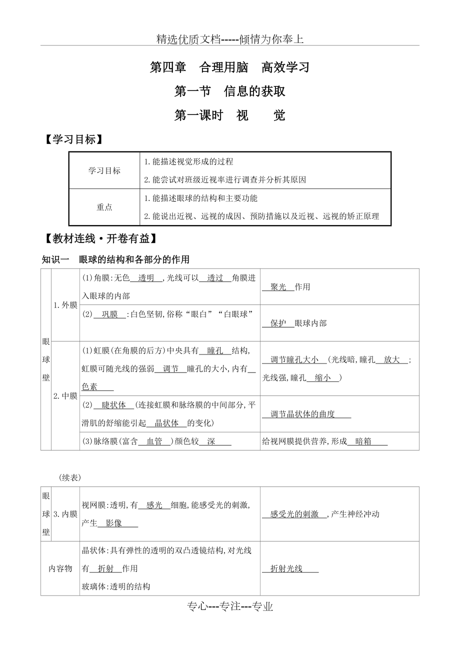 冀少版七年級下冊生物導(dǎo)學(xué)案專題4.1.1-視覺(共9頁)_第1頁