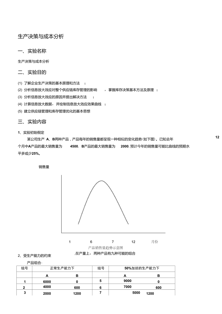 《生產(chǎn)運(yùn)營管理》生產(chǎn)決策與成本分析實(shí)驗(yàn)報(bào)告_第1頁