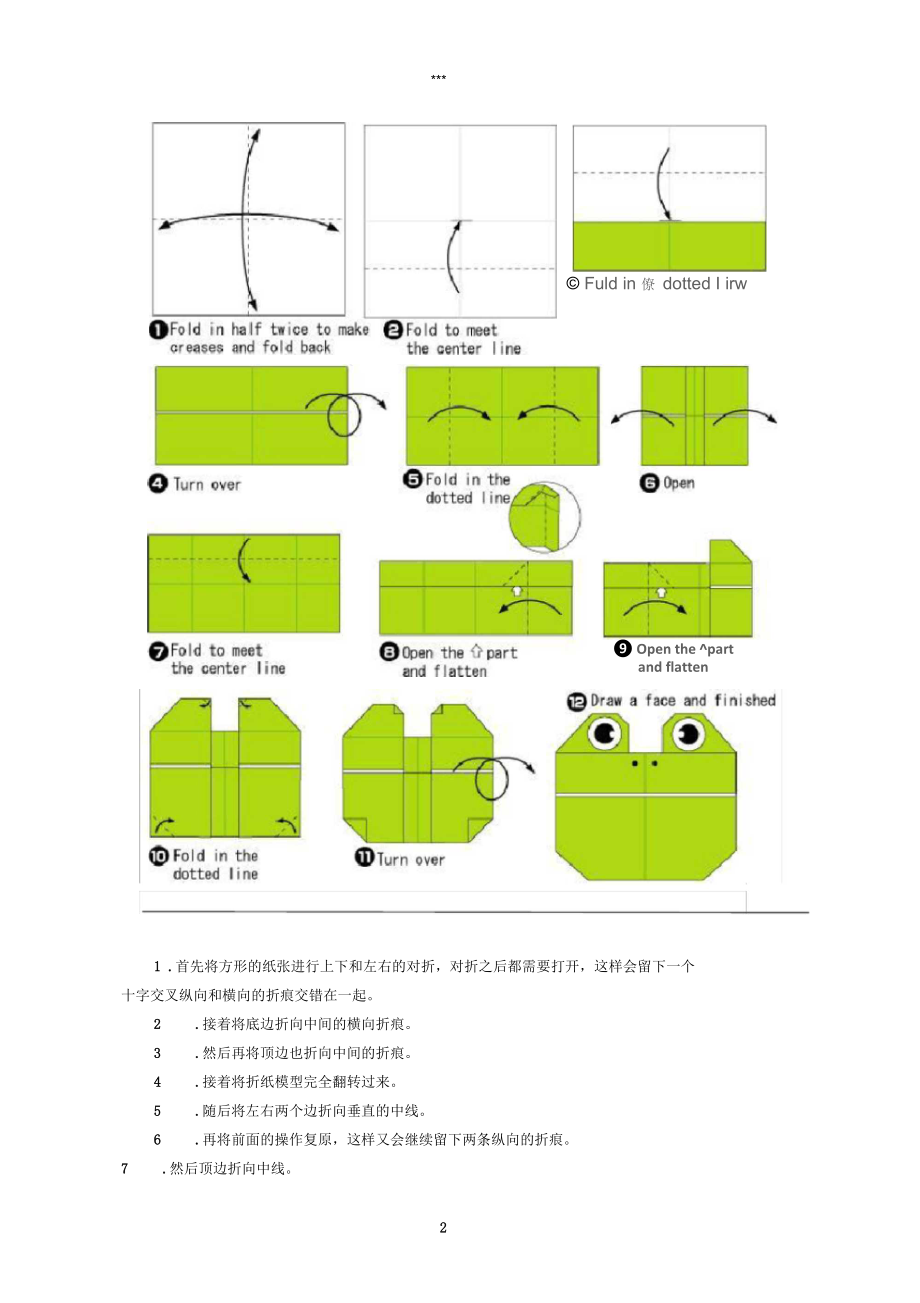 儿童简单折纸小青蛙手工折纸教程