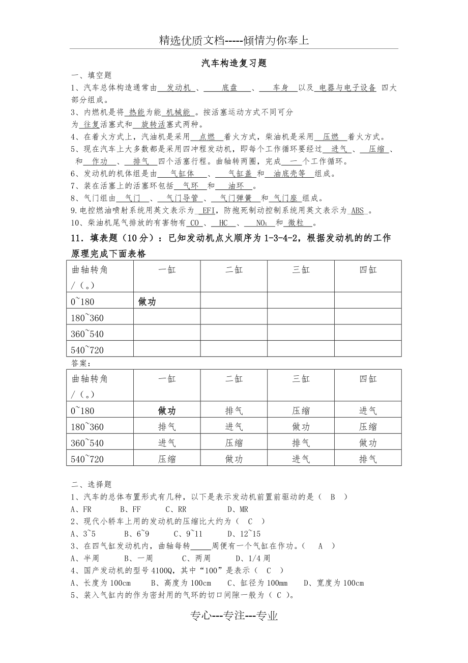 汽車構(gòu)造復(fù)習(xí)題及答案(共4頁(yè))_第1頁(yè)