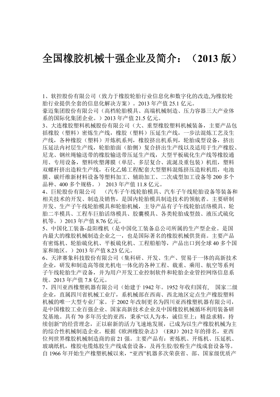 全国橡胶机械十强企业及简介_第1页