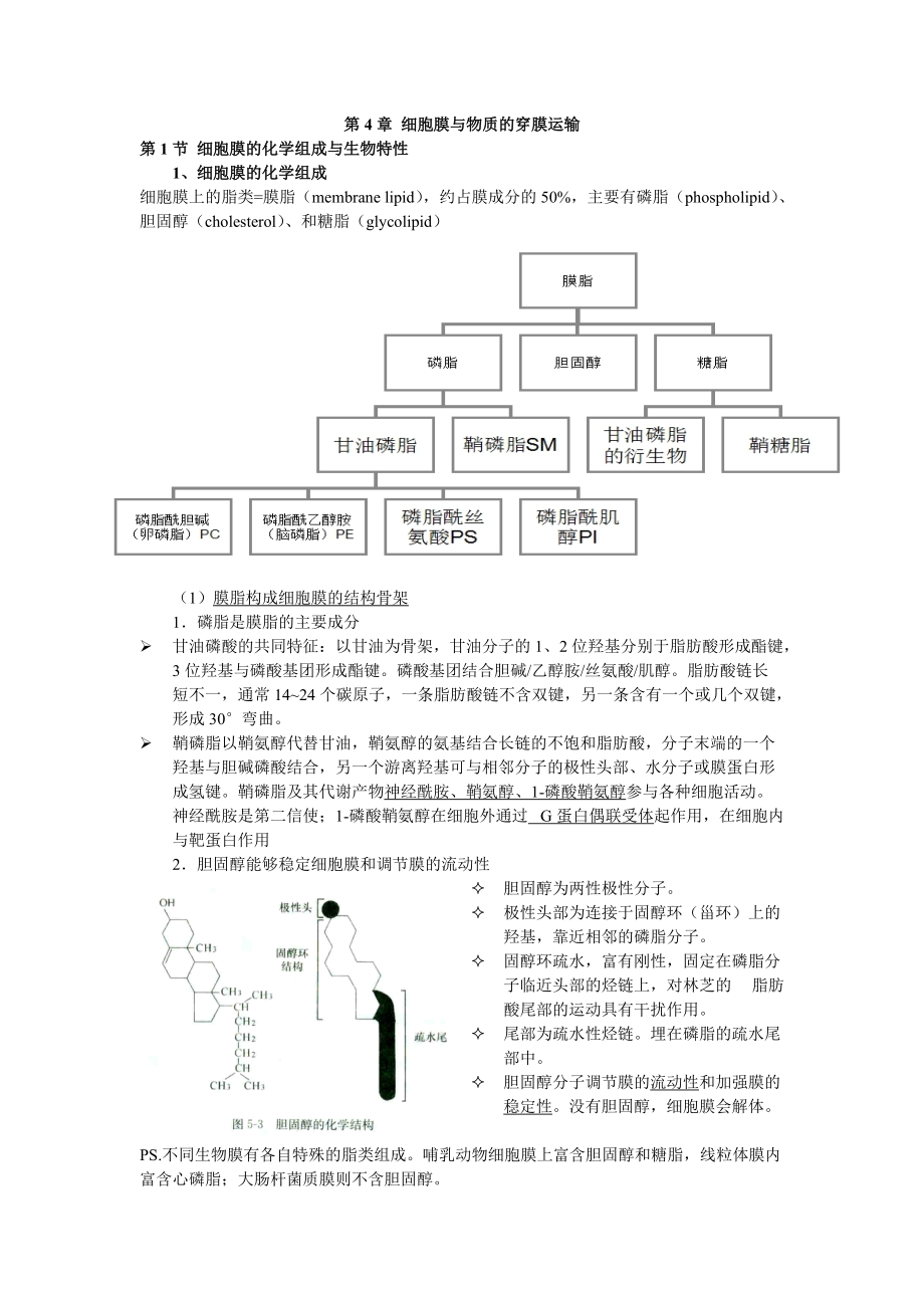 細胞生物學之筆記第4章細胞膜與物質(zhì)的穿膜運輸_第1頁