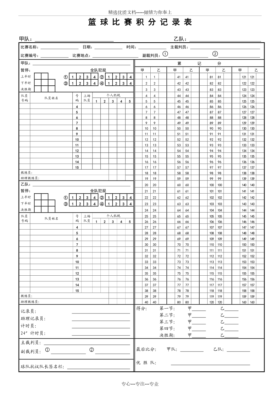 篮球计分表怎么填图片图片