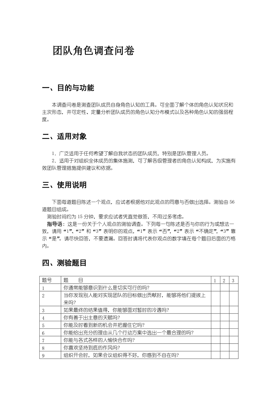 角色印象问卷 空白图片