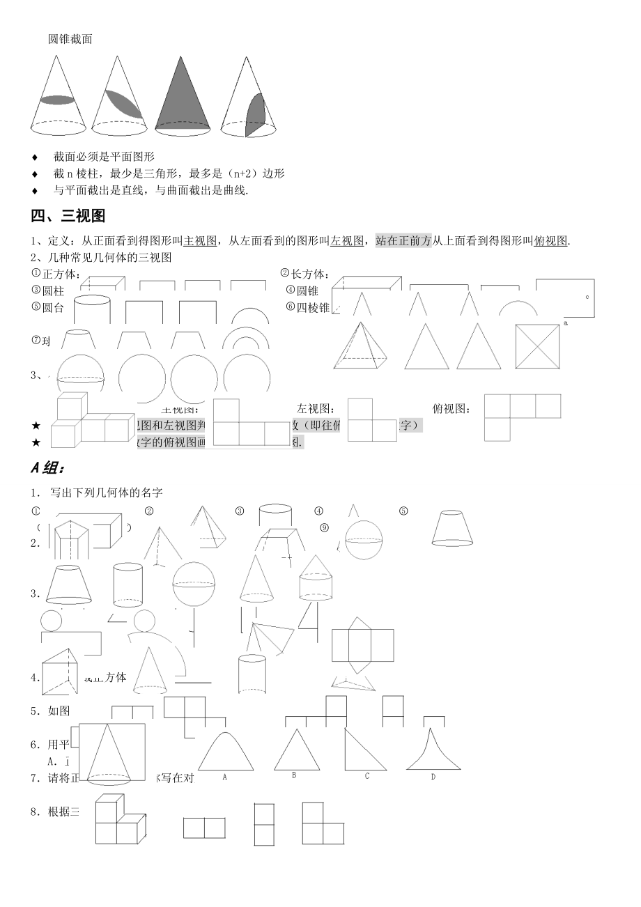 立體圖形展開圖截面視圖