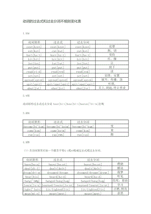 动词过去式和过去分词表