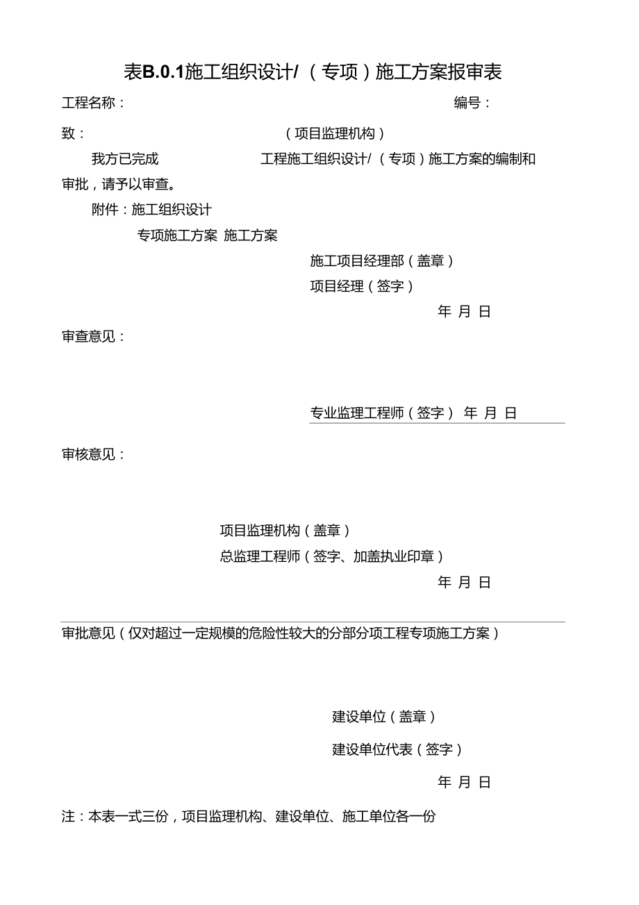 表B.0.1施工组织设计(专项)施工方案报审表_第1页