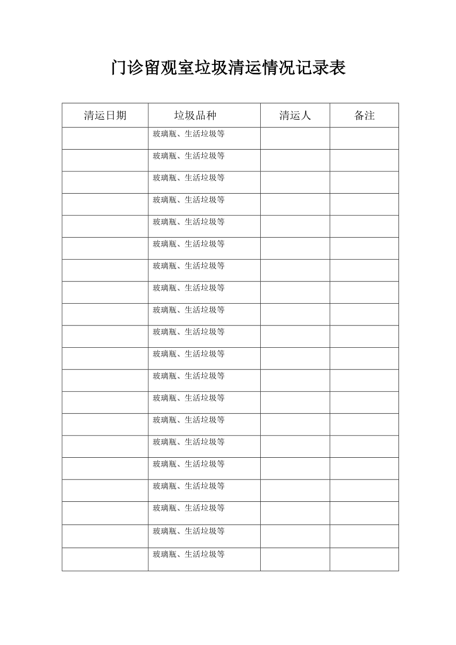 垃圾清运记录表填写图片