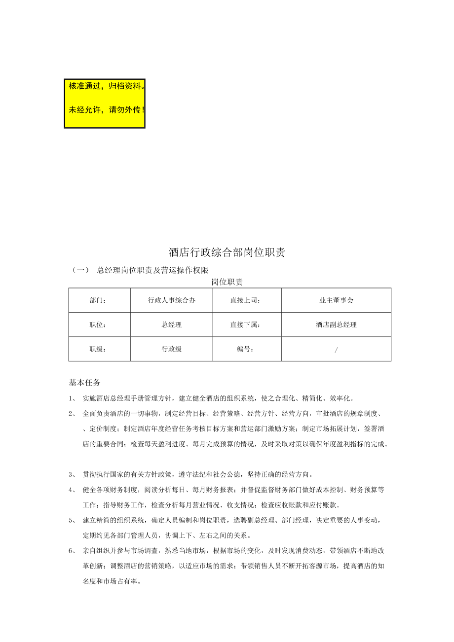 酒店行政综合部岗位职责_第1页