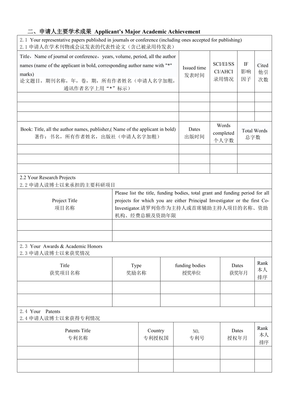 推薦華東師範大學博士後國際交流計劃引進項目申請表