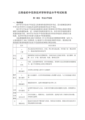 云南省初中信息技术学科学业水平考试标准Word