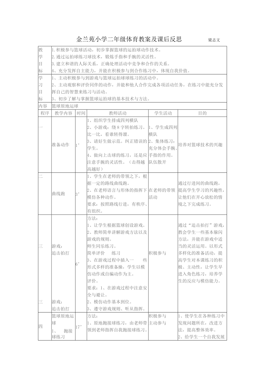 二年级体育教案及课后反思_第1页