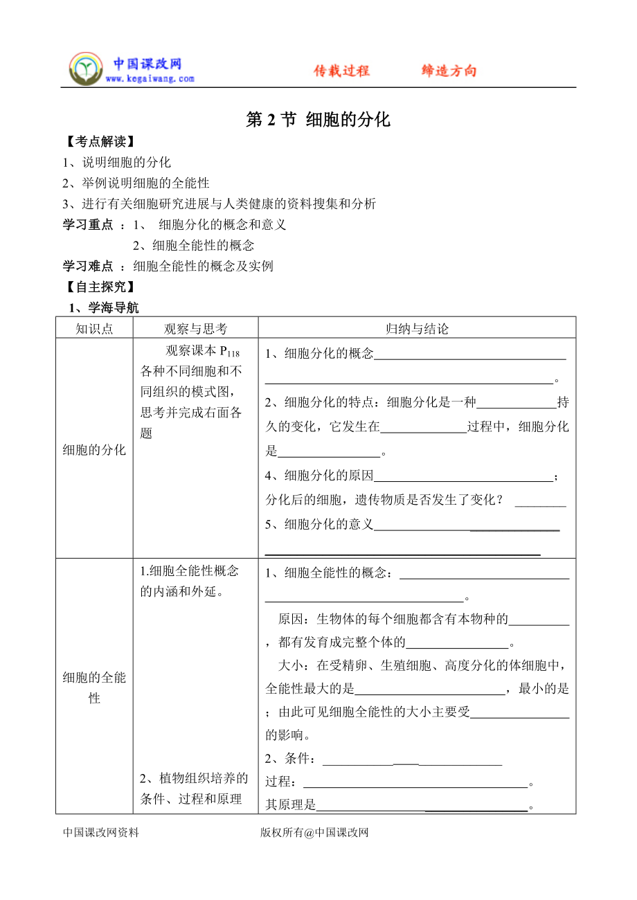 必修1第6章第2节细胞的分化_第1页