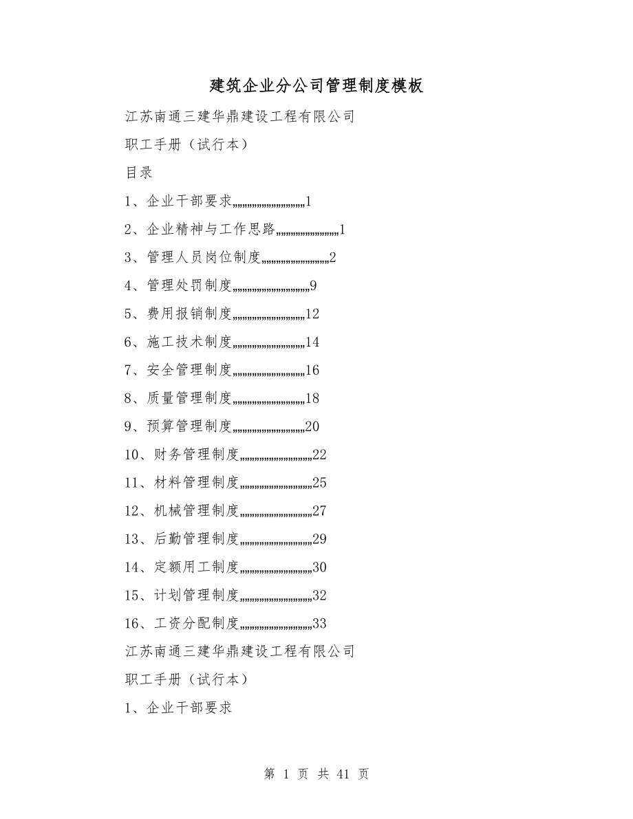 建筑企业分公司管理制度模板_第1页