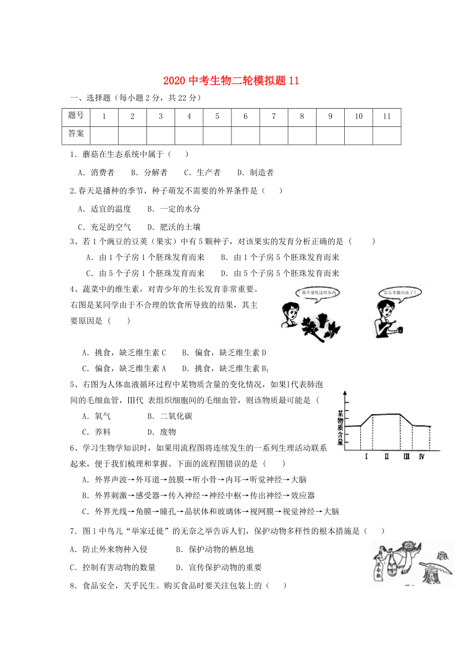 精选类202x中考生物二轮模拟题11_第1页