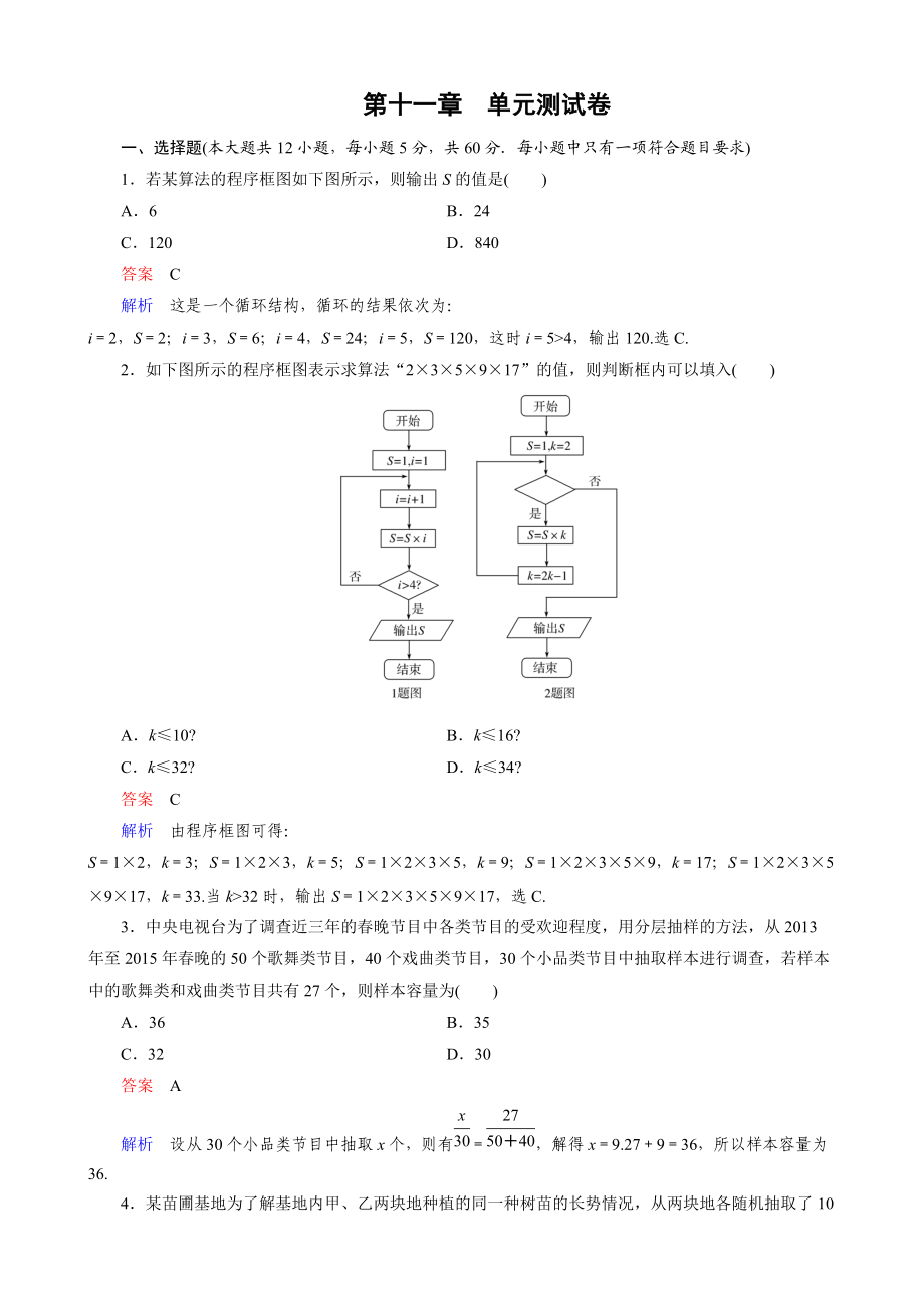 教輔新課標(biāo)版數(shù)學(xué)理高三總復(fù)習(xí)之第11章算法初步與統(tǒng)計(jì)單元測試卷_第1頁